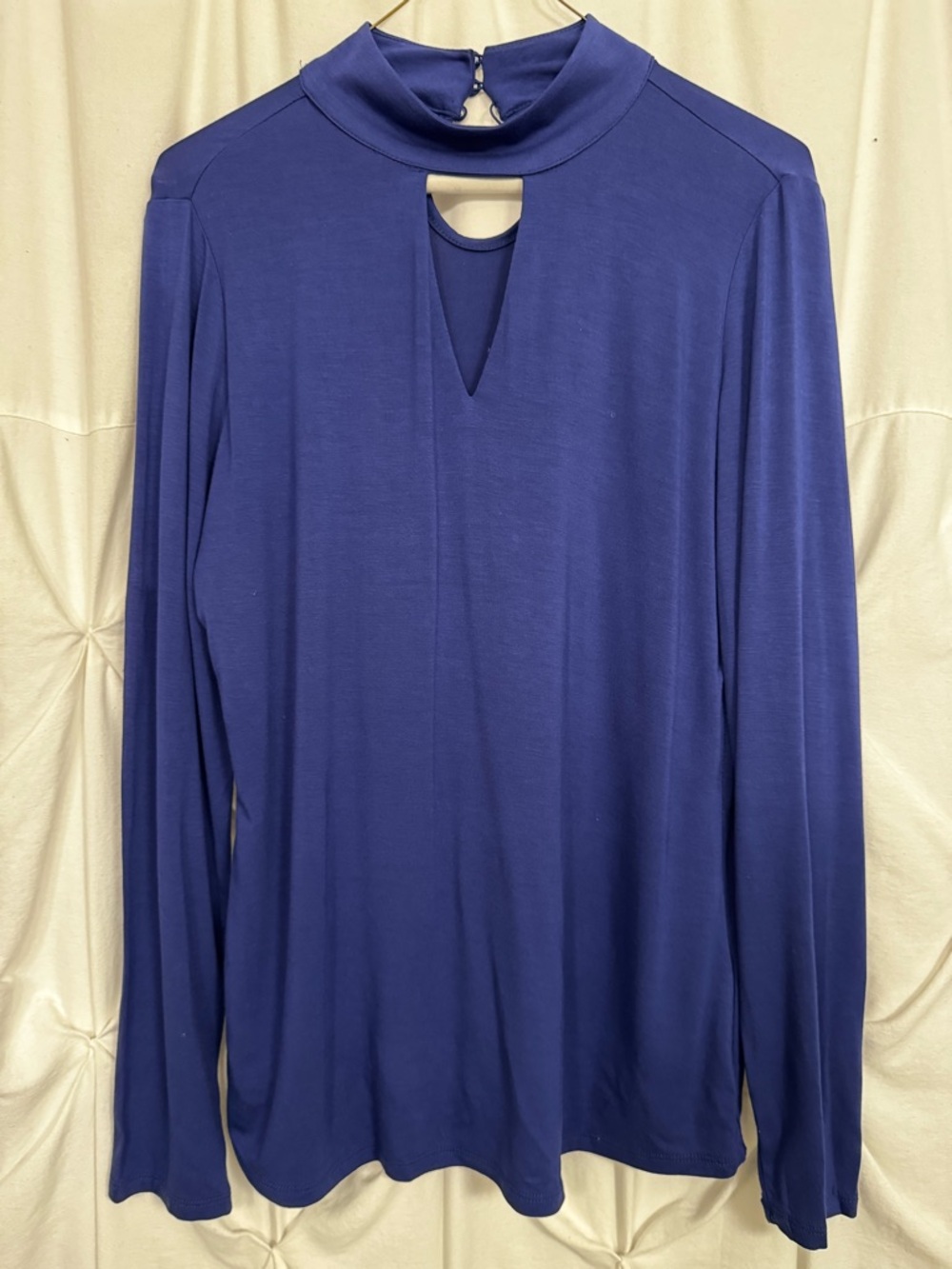 Long-Sleeve Mock Neck Keyhole Top - Blue Premise Studio Large